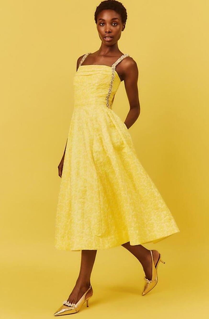 Lilly Pulitzer Carlina Beaded Midi Dress Yellow Jacquard Size 0 XS $698